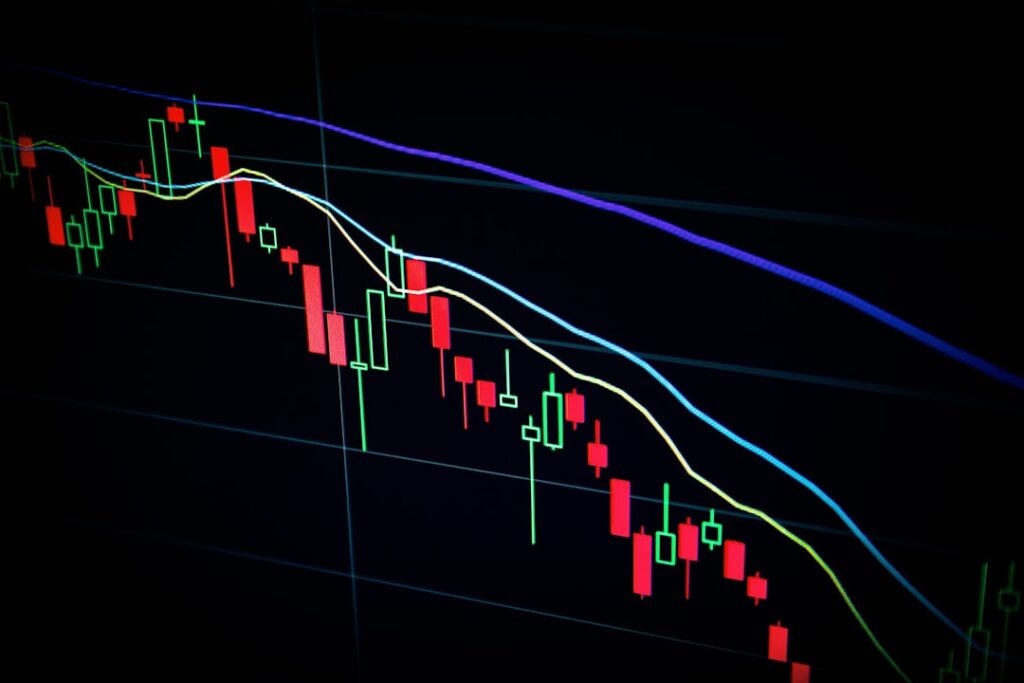 A stock market candlestick chart — illustrating a Singapore market-manipulation case study