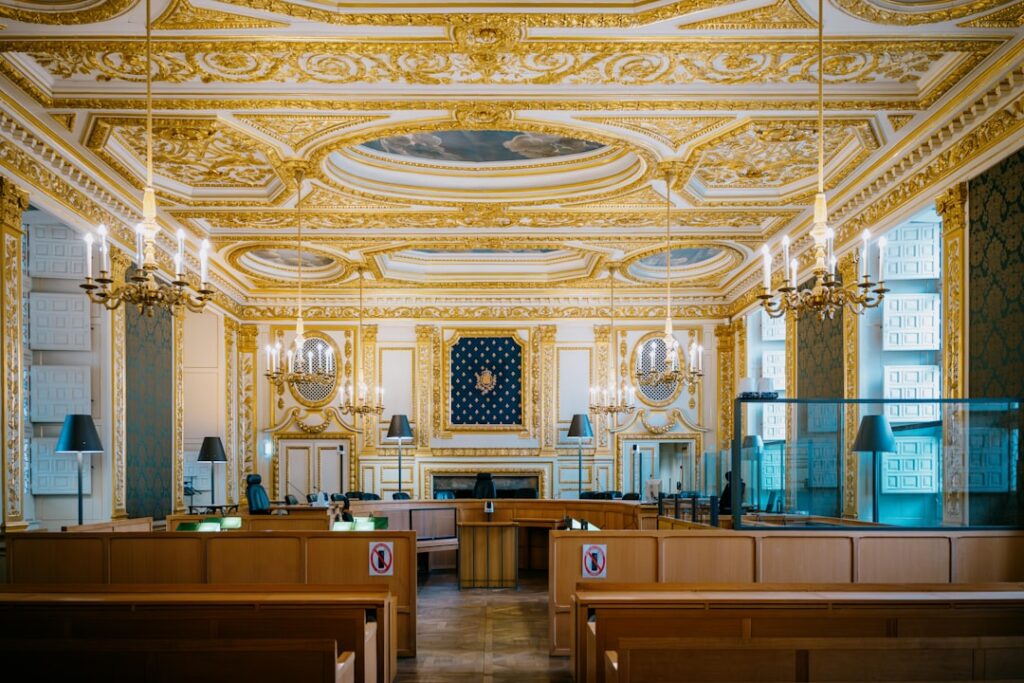 A courtroom interior — illustrating a Singapore vandalism and caning case study